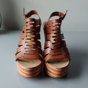 Brown caged wedge sandals
